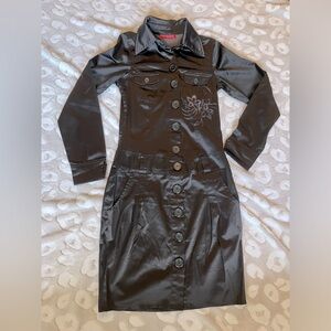 Floral print long sleeve black dress